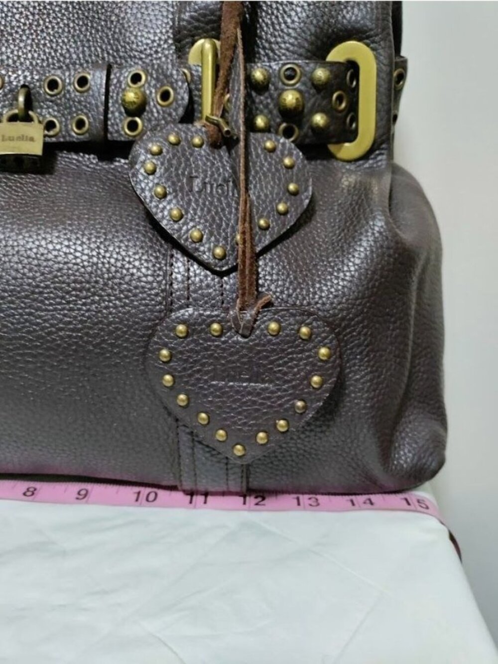 Luella Brown Pebbled Leather Satchel Tote Bag - Picture 7 of 14